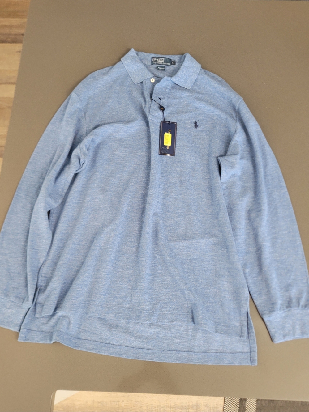 Polo Ralph Lauren Long-Sleeve Polo Shirt Heather Light Blue Cotton Men's L NWT